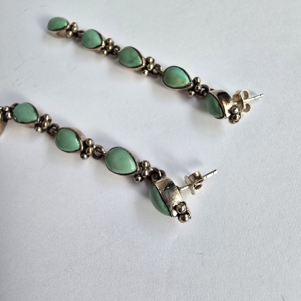 Turquoise Teardrop Dangle Sterling Silver Earrings Western Rodeo - Picture 5 of 9